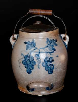 Fine COWDEN & WILCOX / HARRISBURG, PA  Stoneware Batter Pail w/ Grapes and Floral Decoration