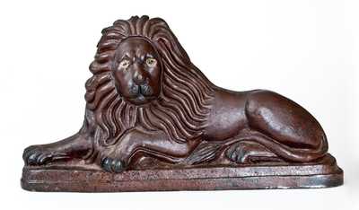 Large Stoneware Lion Mantle Figure with Flowing Mane and Painted Eyes