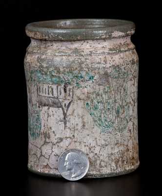 One-Pint JOHN BELL (Waynesboro, PA) Stoneware Jar with Later Cold-Painted Landscape
