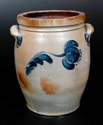 3 Gal. JOHN BELL / WAYNESBORO Stoneware Jar w/ Bold Cobalt Floral Decoration