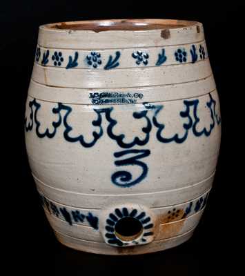 J. B. CAIRE & CO. / PO'KEEPSIE, NY Stoneware Keg w/ Profuse Slip-Trailed Decoration