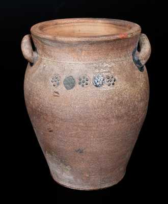 Rare Stoneware Jar w/ Relief Rosette Designs, possibly J. S. Henne, Berks County, PA, circa 1840