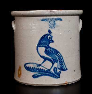 Unusual GEDDES, NY Stoneware Crock with Slip-Trailed Quail Decoration