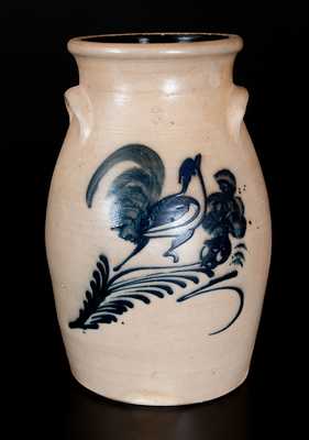 Stoneware Churn with Rooster Decoration att. Whites Pottery, Utica, NY
