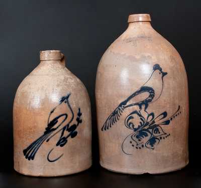 Lot of Two: Stoneware Jugs w/ Bird Decorations incl. E. & L. P. NORTON Example