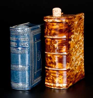 Lot of Two: Rockingham Ware Book Flasks incl. Fine Cobalt Example att. Jeffords Pottery, Philadelphia, PA
