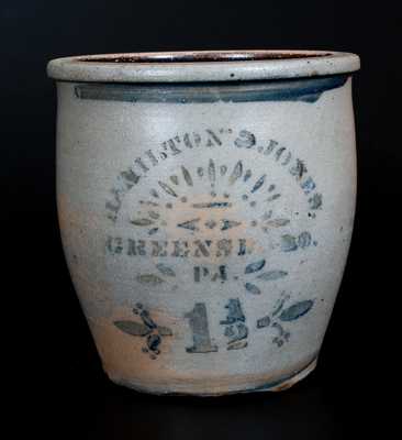 HAMILTON & JONES / GREENSBORO, PA Stoneware Cream Jar with Stenciled Decoration