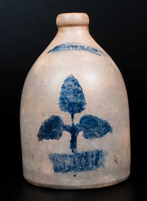 Rare NORTH BAY (John Waelde, North Bay, NY) Stoneware Jug with Stenciled Potted Plant Decoration