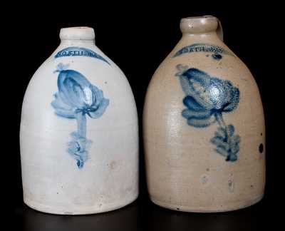 Lot of Two: NORTH BAY (John Waelde, North Bay, NY) Stoneware Jugs with Floral Decoration