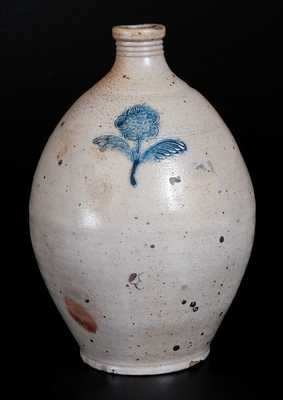 Fine Boston Stoneware Jug with Stamped Flower in Blue, att. Jonathan Fenton, late 18th Century