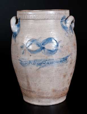 Rare S. AMBOY N. JERSY Stoneware Jar with Impressed Decoration, att. Thomas Warne and Joshua Letts