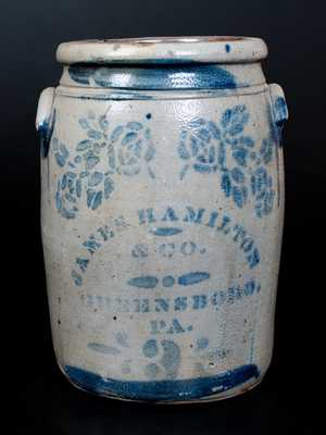 JAMES HAMILTON & CO. / GREENSBORO, PA Stoneware Jar w/ Stenciled Rose Decoration