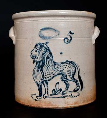 Outstanding J. BURGER JR. / ROCHESTER, NY 5 Gal. Stoneware Lion Crock