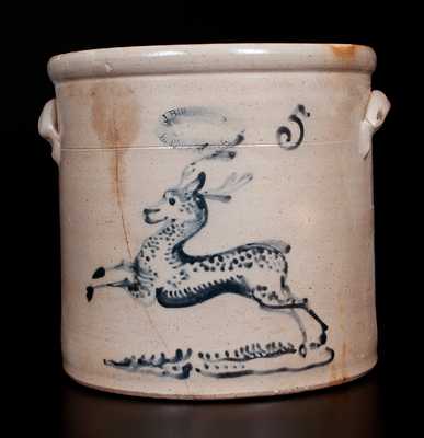 J. BURGER JR. / ROCHESTER, NY Five-Gallon Stoneware Deer Crock