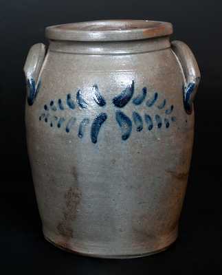 1 Gal. Stoneware Jar with Brush Cobalt Quatrefoil Decoration att. Stephen Sweeney, 1830-1837