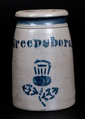 Exceptional Small GREENSBORO Stoneware Canning Jar w/ Thistle Decoration