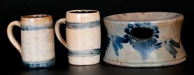Lot of Three: Richard Remmey, Philadelphia Stoneware Spittoon w/ Pair of Banded Mugs