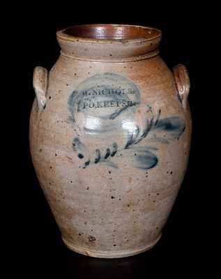 Very Rare W. NICHOLS / PO'KEEPSIE Decorated Stoneware Jar, Poughkeepsie, NY, circa 1823