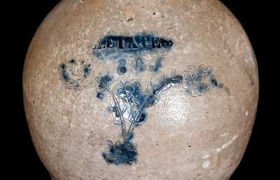 Very Rare A. STATES, Stonington, CT Stoneware Jug w/ Incised Design and Initials