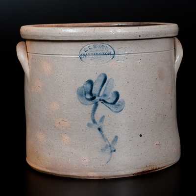 Scarce S. C. BROWN / HUNTINGTON Stoneware Crock w/ Floral Decoration