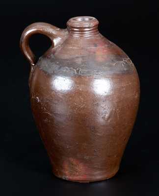 Quart-Sized Branch Green, Philadelphia (or Old Bridge, NJ) Stoneware Jug with Coggled Bird Design