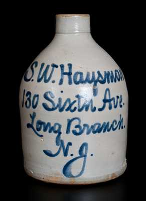 Long Branch, New Jersey Advertising Jug att. Fulper Bros. Pottery, Flemington, NJ