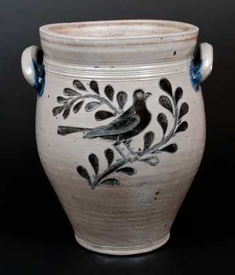 Rare Three-Gallon Manhattan Stoneware Jar w/ Incised Bird Decoration, c1795