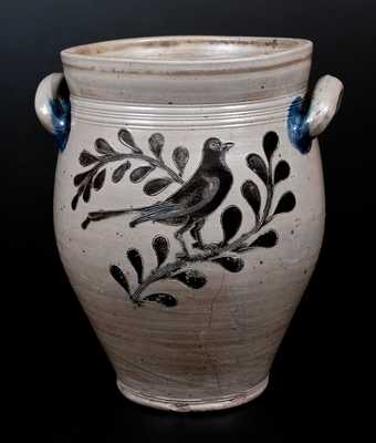 Rare Three-Gallon Manhattan Stoneware Jar w/ Incised Bird Decoration, c1795