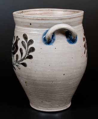 Rare Three-Gallon Manhattan Stoneware Jar w/ Incised Bird Decoration, c1795