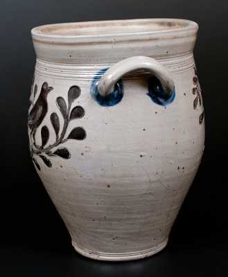 Rare Three-Gallon Manhattan Stoneware Jar w/ Incised Bird Decoration, c1795