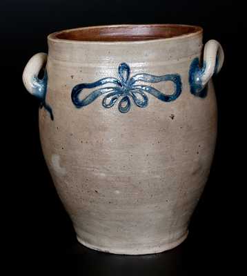 Rare J. REMMEY. / MANHATTAN-WELLS / NEW-YORK Stoneware Jar w/ Incised Foliate Decoration