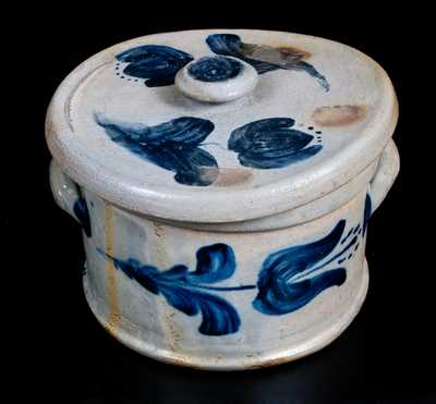 JOHN BELL / WAYNESBORO Decorated Stoneware Butter Crock w/ Decorated Lid
