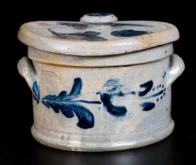 JOHN BELL / WAYNESBORO Decorated Stoneware Butter Crock w/ Decorated Lid