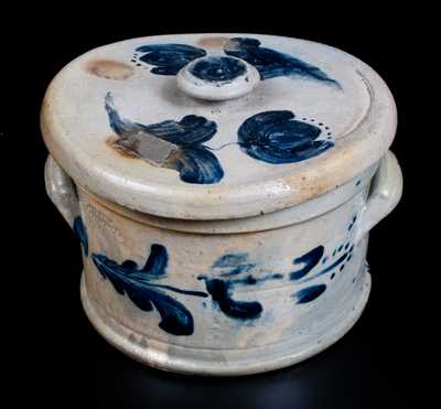 JOHN BELL / WAYNESBORO Decorated Stoneware Butter Crock w/ Decorated Lid