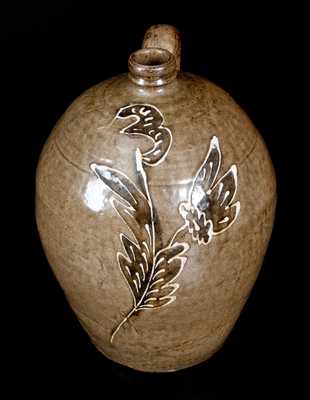 Exceptional Three-Gallon Alkaline-Glazed Stoneware Jug w/ Two-Color Slip, attrib. C. Rhodes Factory, Shaws Creek, Edgefield District, SC, c1850