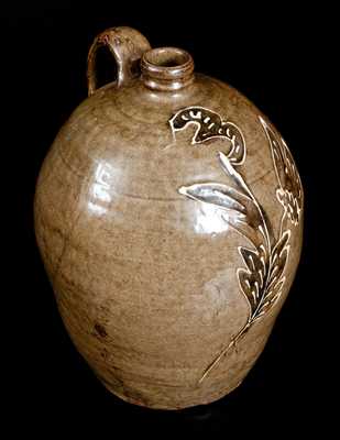 Exceptional Edgefield, SC Stoneware Jug w/ Two-Colored Decoration, attrib. C. Rhodes, Shaw's Creek
