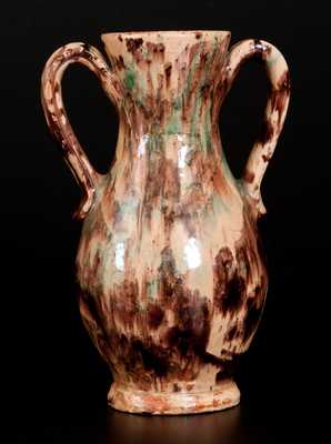 Exceptional BAECHER / WINCHESTER Polychrome Redware Handled Vase