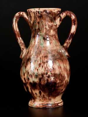 Exceptional BAECHER / WINCHESTER Polychrome Redware Handled Vase