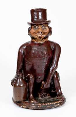 Large-Sized Stoneware Seated Monkey Figure, Southern or Midwestern origin, c1885