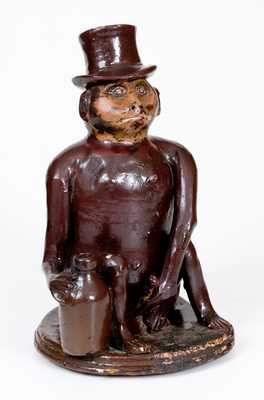 Large-Sized Stoneware Drunken Monkey Figure, Southern or Midwestern, circa 1885