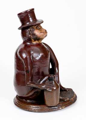 Large-Sized Stoneware Drunken Monkey Figure, Southern or Midwestern, circa 1885