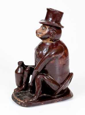 Large-Sized Stoneware Drunken Monkey Figure, Southern or Midwestern, circa 1885