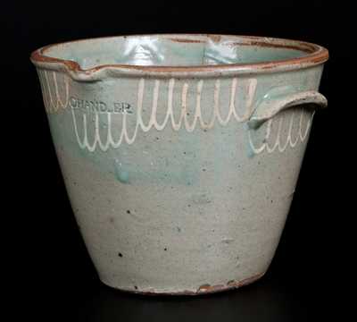 Scarce CHANDLER Edgefield, SC Stoneware Milkpan with Kaolin Slip Decoration