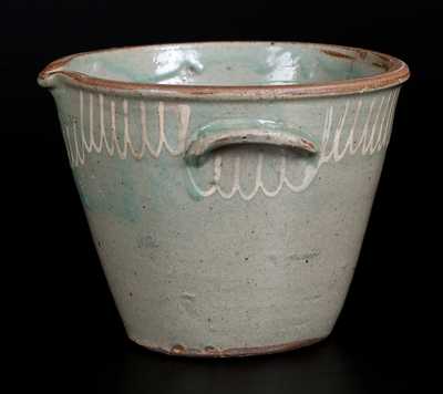 Scarce CHANDLER Edgefield, SC Stoneware Milkpan with Kaolin Slip Decoration