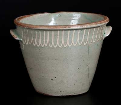 Scarce CHANDLER Edgefield, SC Stoneware Milkpan with Kaolin Slip Decoration