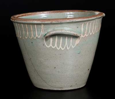 Scarce CHANDLER Edgefield, SC Stoneware Milkpan with Kaolin Slip Decoration
