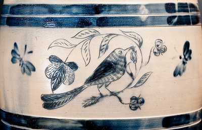 Exceptional CHARLESTOWN Stoneware Keg w/ Elaborate Incised Bird and Brushed Butterfly Decoration