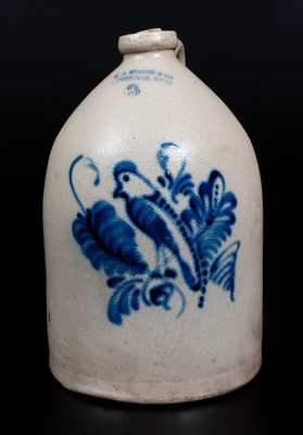 F.B. NORTON & CO. / WORCESTER, MASS Three-Gallon Stoneware Jug w/ Cobalt Parrot Design