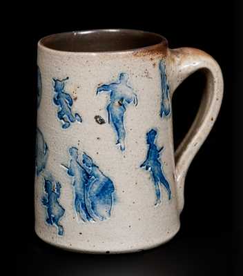 Rare 1900 Stoneware Yale Mug w/ Impressed Figural Designs, Yale University, New Haven, CT