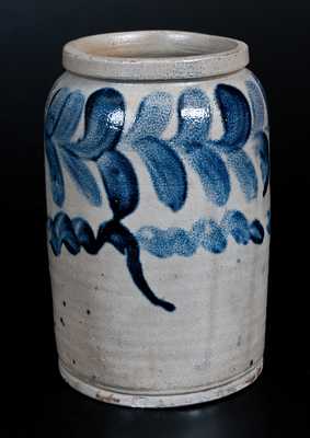 One-Gallon H. MYERS, Baltimore (Henry Remmey) Stoneware Jar w/ Cobalt Foliate Decoration